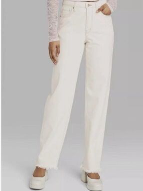 wild fable Cream OFF WHITE  HIGH RISE RAW HEM STRAIGHT WIDE LEG